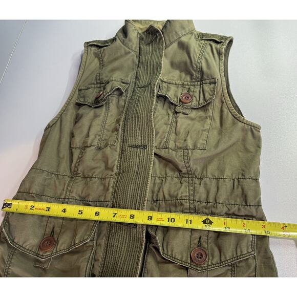 Abercrombie & Fitch Womens XS Olive Green Button Up Gilet Utility Vest Military - Picture 5 of 7